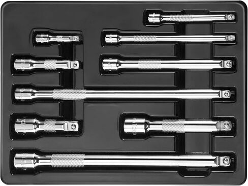 DURATECH Wobble Socket Extension Bar Set, 1/4", 3/8", 1/2" Drive Socket Extension Set, Cr-V Steel, Chrome Plated, Storage Tray Included, 9 PCS in Saudi Arabia