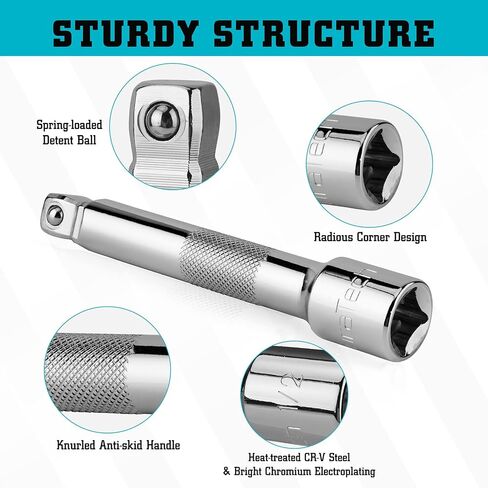 DURATECH Wobble Socket Extension Bar Set, 1/4", 3/8", 1/2" Drive Socket Extension Set, Cr-V Steel, Chrome Plated, Storage Tray Included, 9 PCS in Saudi Arabia