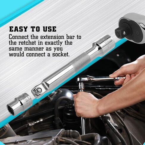 DURATECH Wobble Socket Extension Bar Set, 1/4", 3/8", 1/2" Drive Socket Extension Set, Cr-V Steel, Chrome Plated, Storage Tray Included, 9 PCS in Saudi Arabia
