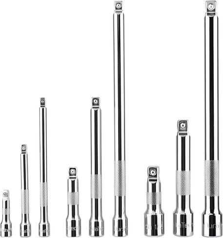 DURATECH Wobble Socket Extension Bar Set, 1/4", 3/8", 1/2" Drive Socket Extension Set, Cr-V Steel, Chrome Plated, Storage Tray Included, 9 PCS in Saudi Arabia