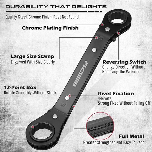 Ratchet Box Wrench SAE Set - 5-Piece Ratcheting Head Reversible Double Offset Wrenches Socket Spanner Tool Adjustable Direction Box End Universal Stubby Handle Angle Head in Saudi Arabia