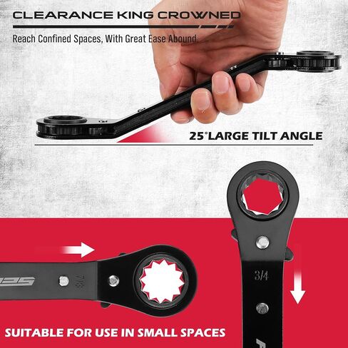 Ratchet Box Wrench SAE Set - 5-Piece Ratcheting Head Reversible Double Offset Wrenches Socket Spanner Tool Adjustable Direction Box End Universal Stubby Handle Angle Head in Saudi Arabia