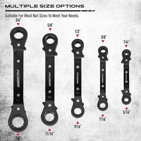 Ratchet Box Wrench SAE Set - 5-Piece Ratcheting Head Reversible Double Offset Wrenches Socket Spanner Tool Adjustable Direction Box End Universal Stubby Handle Angle Head in Saudi Arabia