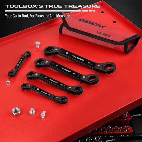 Ratchet Box Wrench SAE Set - 5-Piece Ratcheting Head Reversible Double Offset Wrenches Socket Spanner Tool Adjustable Direction Box End Universal Stubby Handle Angle Head in Saudi Arabia