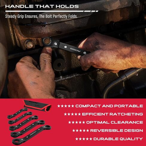 Ratchet Box Wrench SAE Set - 5-Piece Ratcheting Head Reversible Double Offset Wrenches Socket Spanner Tool Adjustable Direction Box End Universal Stubby Handle Angle Head in Saudi Arabia