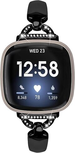 أحزمة معدنية متوافقة مع Fitbit Sense 2/Sense/Versa 4/Versa 3، سوار معصم بديل للنساء، أسود in Kuwait