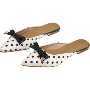 Makemechic Women's Polka Dots Bow Bow Standals Flat Pu Leather Leather أحذية أنيقة in Saudi Arabia