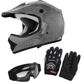 TCT-MT DOT Certified Helmet Youth Kids Carbon Fiber Silver Full face Off-Road Motocross Street Dirt Bike ATV MX Helmet (Child, Large) in Saudi Arabia