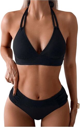 SOLY HUX Women's Two Piece Swimsuit Halter Tops Ruched Bathing Suit Bikini Sets in Saudi Arabia