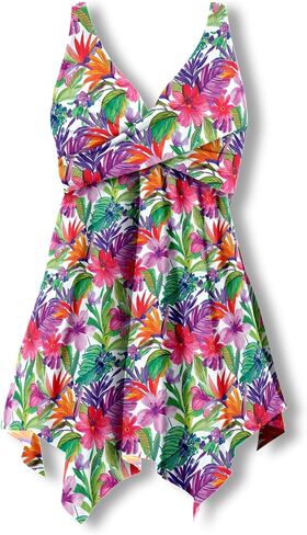 Swimsuits For All Swim 365 Women's Plus Size Handkerchief-Hem Two-Piece Swim Dress in Saudi Arabia