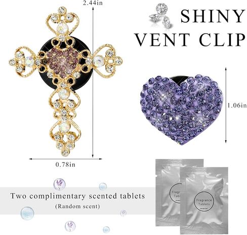 2 PCS Bling Car Vent Clip, Crystal Rhinestone Cross and Heart Car Air Fresheners Vent Clips, Diamond Car Air Conditioner Outlet Decoration Charm for Women, Car Accessories (Pink) in Saudi Arabia
