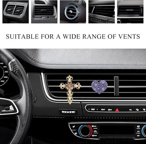 2 PCS Bling Car Vent Clip, Crystal Rhinestone Cross and Heart Car Air Fresheners Vent Clips, Diamond Car Air Conditioner Outlet Decoration Charm for Women, Car Accessories (Pink) in Saudi Arabia