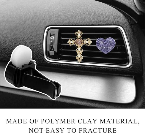 2 PCS Bling Car Vent Clip, Crystal Rhinestone Cross and Heart Car Air Fresheners Vent Clips, Diamond Car Air Conditioner Outlet Decoration Charm for Women, Car Accessories (Pink) in Saudi Arabia