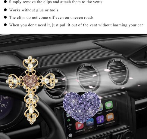 2 PCS Bling Car Vent Clip, Crystal Rhinestone Cross and Heart Car Air Fresheners Vent Clips, Diamond Car Air Conditioner Outlet Decoration Charm for Women, Car Accessories (Pink) in Saudi Arabia