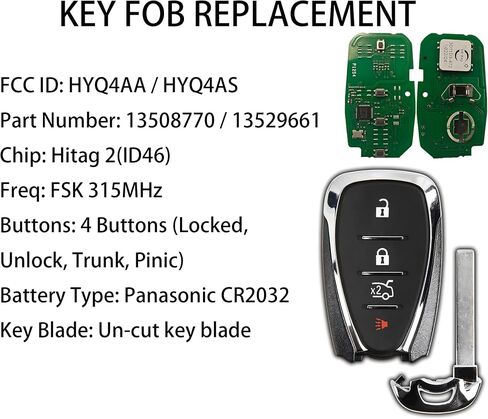 المفتاح الذكي لشيفروليه ، استبدال مفتاح القرب من alliskeys ل Chevy Expenox Trax Sonic Bolt 2016-2021 Hyq4aa/Hyq4as in Kuwait