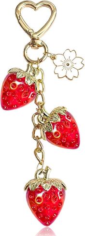 Strawberry Keychain with Flower, Cute Bag Charm for Women Girls, Kawaii Fruit Pendant for Purse, Handbags, Car, or Keys in Saudi Arabia