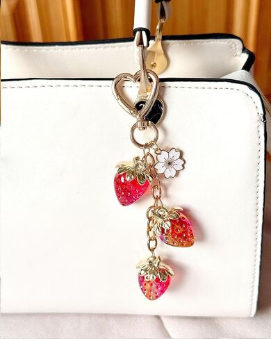 Strawberry Keychain with Flower, Cute Bag Charm for Women Girls, Kawaii Fruit Pendant for Purse, Handbags, Car, or Keys in Saudi Arabia