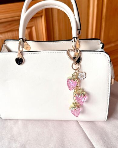 Strawberry Keychain with Flower, Cute Bag Charm for Women Girls, Kawaii Fruit Pendant for Purse, Handbags, Car, or Keys in Saudi Arabia
