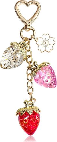 Strawberry Keychain with Flower, Cute Bag Charm for Women Girls, Kawaii Fruit Pendant for Purse, Handbags, Car, or Keys in Saudi Arabia