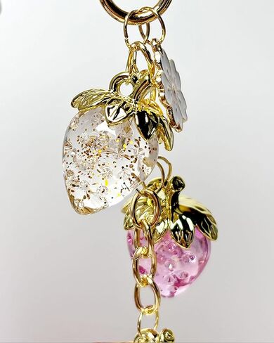 Strawberry Keychain with Flower, Cute Bag Charm for Women Girls, Kawaii Fruit Pendant for Purse, Handbags, Car, or Keys in Saudi Arabia