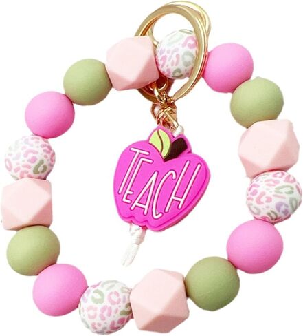 Wristlet Bracelet Keychain for Teacher's Day, Apple TEACH Silicone Beaded Keychain for Teacher,Gift from Student in Kuwait