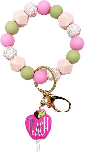 Wristlet Bracelet Keychain for Teacher's Day, Apple TEACH Silicone Beaded Keychain for Teacher,Gift from Student in Kuwait