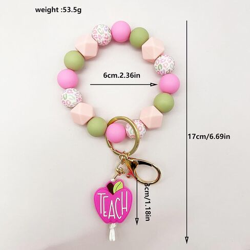 Wristlet Bracelet Keychain for Teacher's Day, Apple TEACH Silicone Beaded Keychain for Teacher,Gift from Student in Kuwait