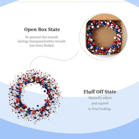 22-inch Front Door July 4th Wreath Patriotic red White Blue Flashing Ball Berry Star Decorative Wreath Independence Day Wreaths Memorial Day Decoration Indoor Outdoor Office Decoration in Saudi Arabia