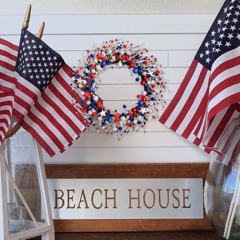 22-inch Front Door July 4th Wreath Patriotic red White Blue Flashing Ball Berry Star Decorative Wreath Independence Day Wreaths Memorial Day Decoration Indoor Outdoor Office Decoration in Saudi Arabia