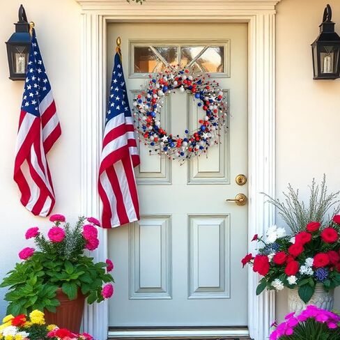 22-inch Front Door July 4th Wreath Patriotic red White Blue Flashing Ball Berry Star Decorative Wreath Independence Day Wreaths Memorial Day Decoration Indoor Outdoor Office Decoration in Saudi Arabia
