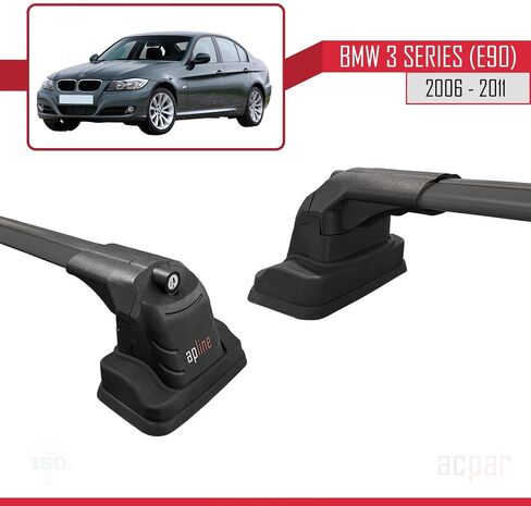متوافق مع BMW 3 Series (E90) 2006-2011 ACE-3 Car Rack Rack Cross Bar Black Aluminium 2 Bars in Kuwait