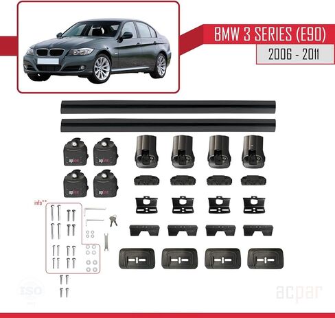 متوافق مع BMW 3 Series (E90) 2006-2011 ACE-3 Car Rack Rack Cross Bar Black Aluminium 2 Bars in Kuwait