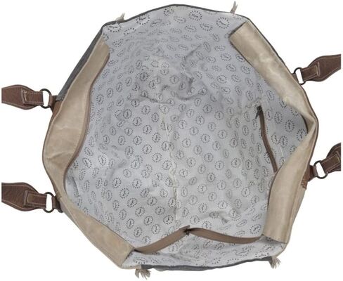Myra Bag Chimera Vintage Purse - Large Leather and Canvas Purses for Women, Brown, Gray, and Ivory Vintage Patchwork Design, Weekender Shoulder Bag, Large Side Bags for Women in Saudi Arabia