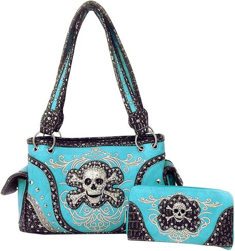 Women's Skull Bones Skeleton Purse Handbag with Matching Wallet in 6 colors in Saudi Arabia