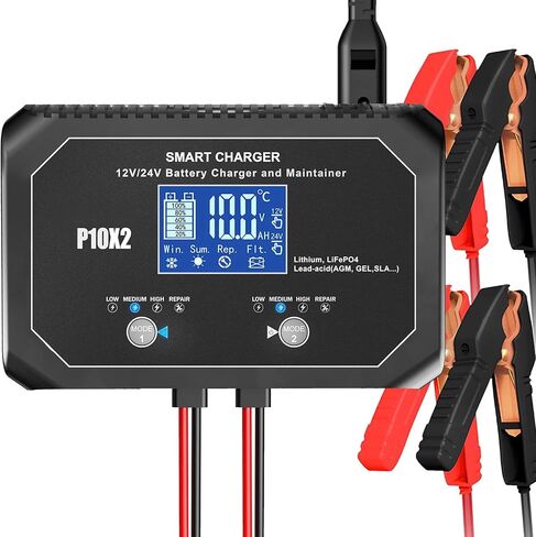 Car Battery Charger 35 Amp, 6V/12V/24V Smart Automotive Battery Charger, Battery Maintainer, Trickle Charger for Lead-Acid, Lithium, LiFePo4 Battery, Car, Motorcycle, Boat(Black) in Saudi Arabia