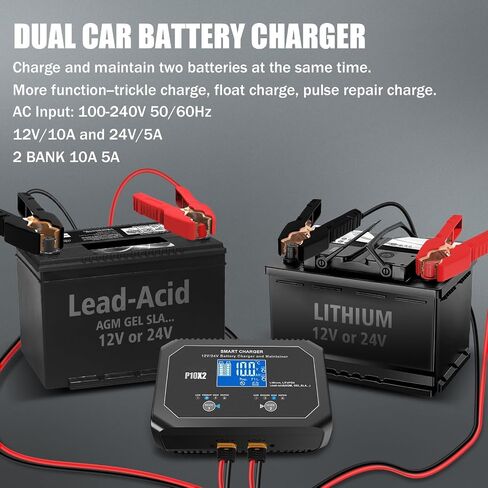 Car Battery Charger 35 Amp, 6V/12V/24V Smart Automotive Battery Charger, Battery Maintainer, Trickle Charger for Lead-Acid, Lithium, LiFePo4 Battery, Car, Motorcycle, Boat(Black) in Saudi Arabia