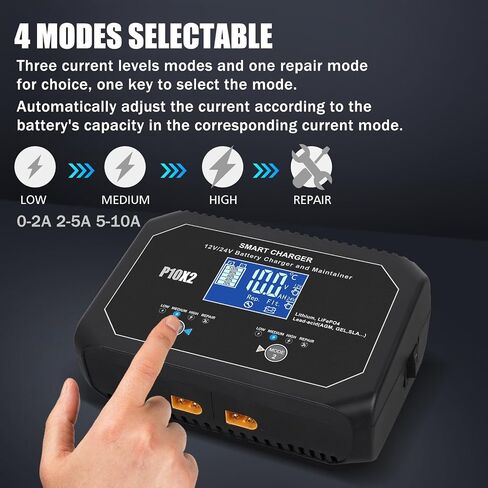 Car Battery Charger 35 Amp, 6V/12V/24V Smart Automotive Battery Charger, Battery Maintainer, Trickle Charger for Lead-Acid, Lithium, LiFePo4 Battery, Car, Motorcycle, Boat(Black) in Saudi Arabia