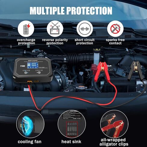 Car Battery Charger 35 Amp, 6V/12V/24V Smart Automotive Battery Charger, Battery Maintainer, Trickle Charger for Lead-Acid, Lithium, LiFePo4 Battery, Car, Motorcycle, Boat(Black) in Saudi Arabia