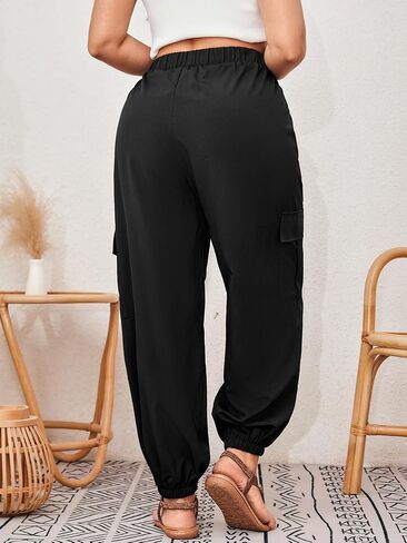 SOLY HUX Women's Plus Size High Waist Cargo Pants Casual Loose Baggy Jogger Pants Trousers Pockets in Kuwait