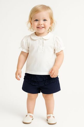 Toddler Baby Girl Polo Shirt Puff Sleeve Button Front Blouse in Kuwait