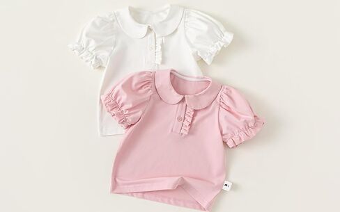 Toddler Baby Girl Polo Shirt Puff Sleeve Button Front Blouse in Kuwait
