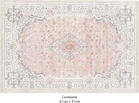 Pink Rug 3x5 for Bedroom, Washable Area Rug for Living Room Dining Room Entryway, Non Slip Vintage Boho Rug for Kitchen, Soft Low Pile Stain Resistant Floor Carpet Indoor in Saudi Arabia