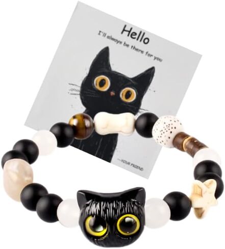 Black cat bracelet Black Cat Chain Bracelet Acrylic Cat Bracelets Beaded Stretch Bracelet Luck Star Bracelet Jewelry for Women in Saudi Arabia