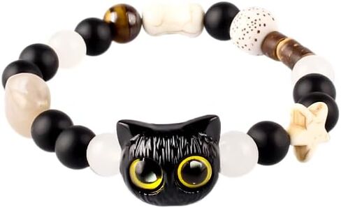 Black cat bracelet Black Cat Chain Bracelet Acrylic Cat Bracelets Beaded Stretch Bracelet Luck Star Bracelet Jewelry for Women in Saudi Arabia