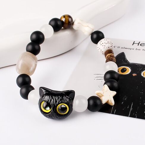 Black cat bracelet Black Cat Chain Bracelet Acrylic Cat Bracelets Beaded Stretch Bracelet Luck Star Bracelet Jewelry for Women in Saudi Arabia