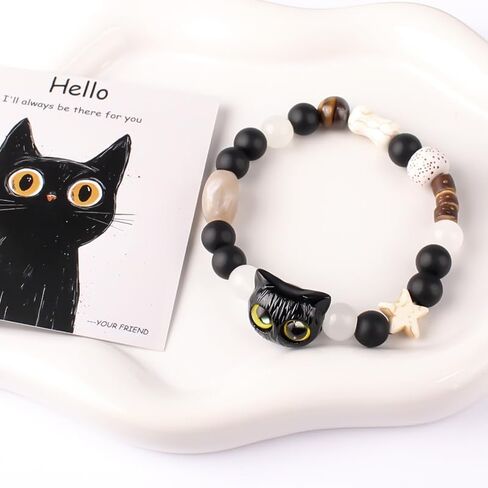 Black cat bracelet Black Cat Chain Bracelet Acrylic Cat Bracelets Beaded Stretch Bracelet Luck Star Bracelet Jewelry for Women in Saudi Arabia