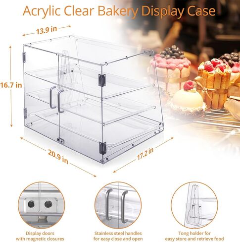 علبة عرض مخبز 2-TRAY ، مربع خزانة عرض لعشاق الخبز ، واضحة للعلاج أكريليك كونترتوب لخبز معجنات معجنات حلوى الغذاء in Kuwait