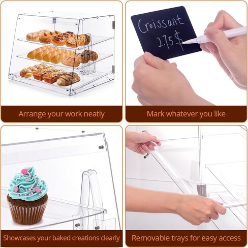 علبة عرض مخبز 2-TRAY ، مربع خزانة عرض لعشاق الخبز ، واضحة للعلاج أكريليك كونترتوب لخبز معجنات معجنات حلوى الغذاء in Kuwait