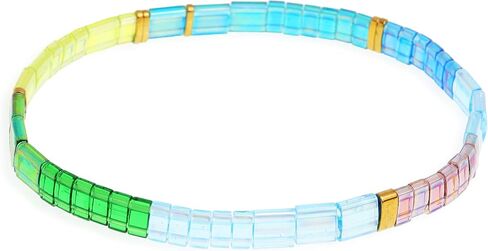 Sonateomber Tila Flat Beaded Stretch Bracelets for Women, Trendy Stackable Colorful Glass Square Beads Stack Bracelet Beach Jewelry Gift in Saudi Arabia