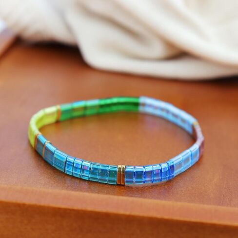 Sonateomber Tila Flat Beaded Stretch Bracelets for Women, Trendy Stackable Colorful Glass Square Beads Stack Bracelet Beach Jewelry Gift in Saudi Arabia